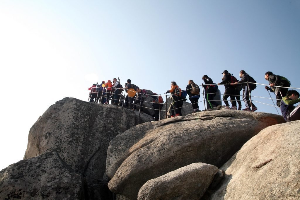 Students hiking the Bukhansan in Seoul, South Korea.