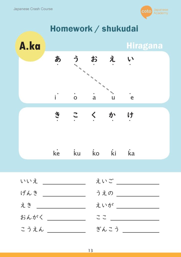 japanese hiragana - a, ka